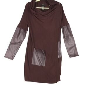 Blank NYC Women’s Size S Maroon Faux Leather Panel Drape Cardigan Sweater